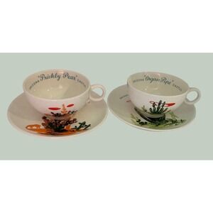 Universal Potteries Vintage Arizona Cactus Teacup Saucer Set Prickly Pear 2pc‎